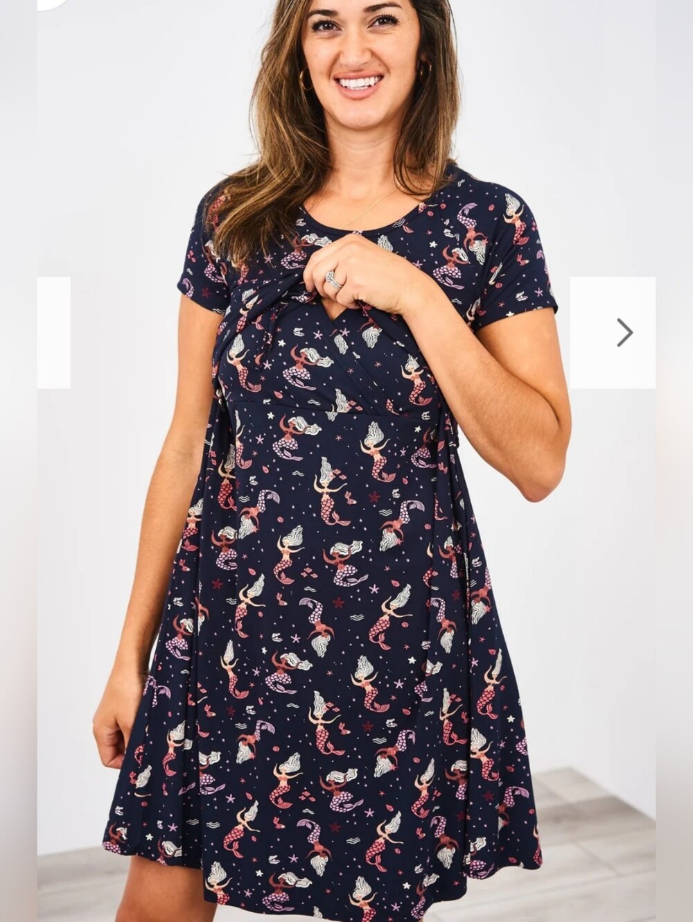 Latched Mama Navy Mermaid Print Midi Nursing Maternity Dress SMALL